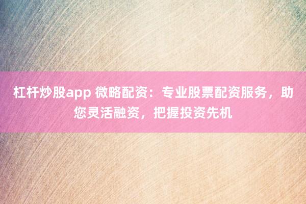 杠杆炒股app 微略配资：专业股票配资服务，助您灵活融资，把握投资先机