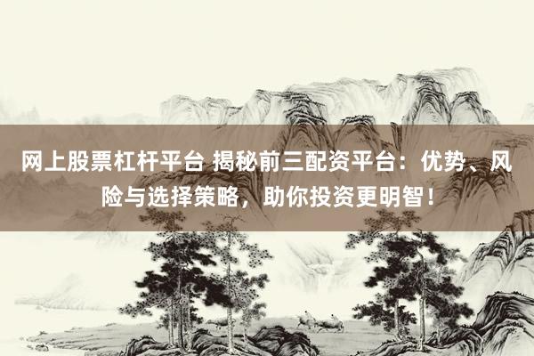 网上股票杠杆平台 揭秘前三配资平台：优势、风险与选择策略，助你投资更明智！