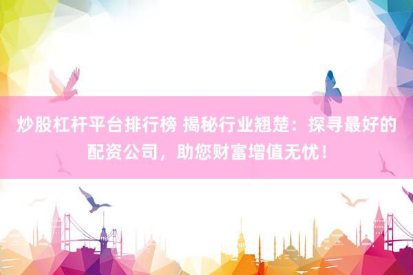 炒股杠杆平台排行榜 揭秘行业翘楚：探寻最好的配资公司，助您财富增值无忧！