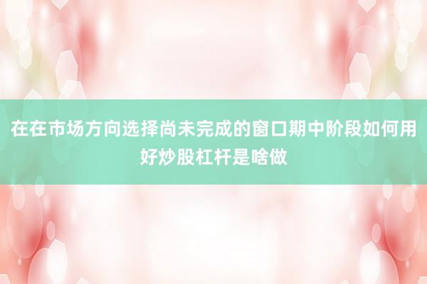 在在市场方向选择尚未完成的窗口期中阶段如何用好炒股杠杆是啥做