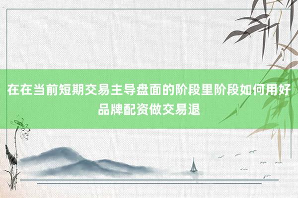 在在当前短期交易主导盘面的阶段里阶段如何用好品牌配资做交易退