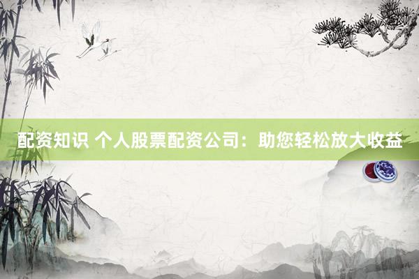 配资知识 个人股票配资公司：助您轻松放大收益